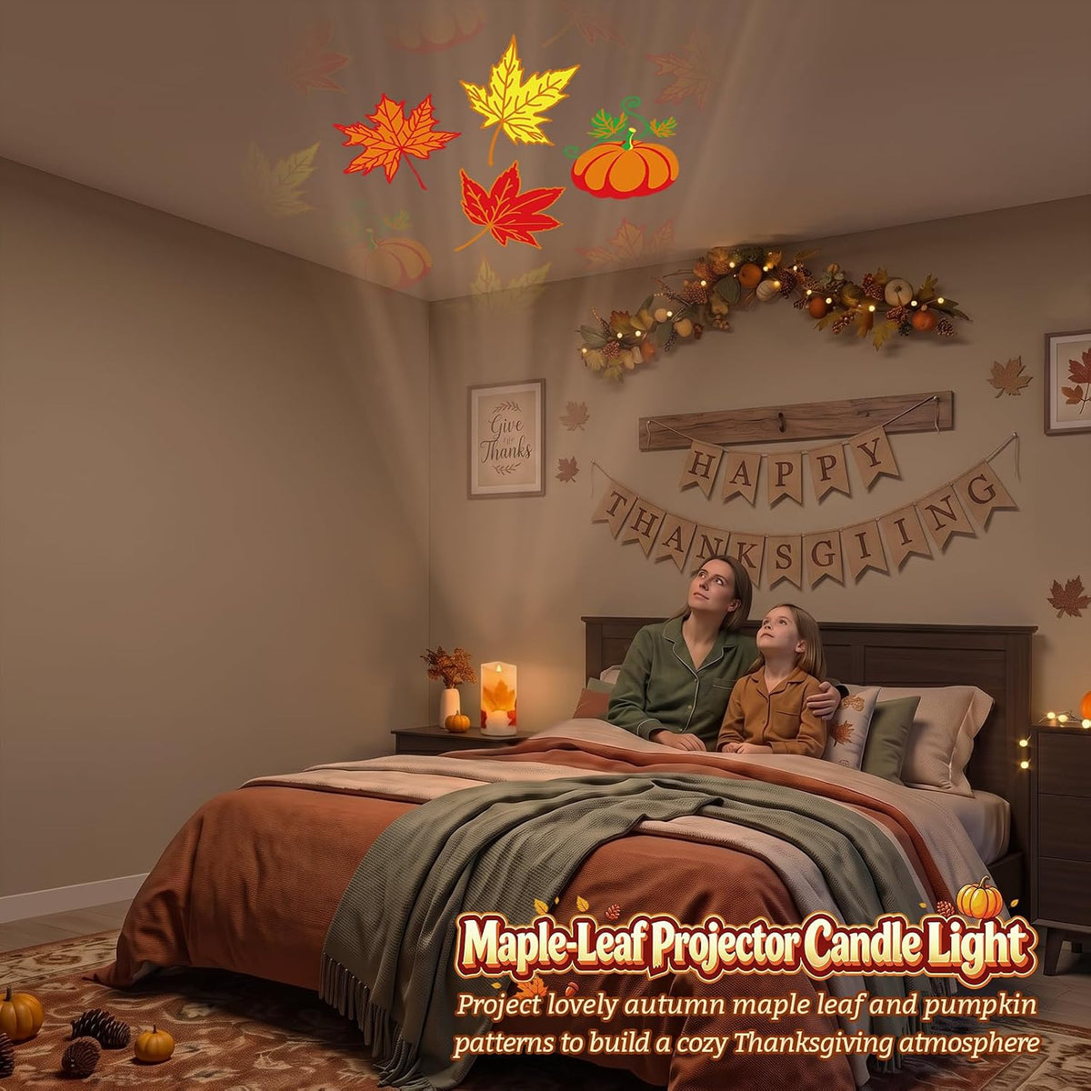AVEKI Flickering Projector Candle Light, Maple Leaf Flameless Candles Lamp