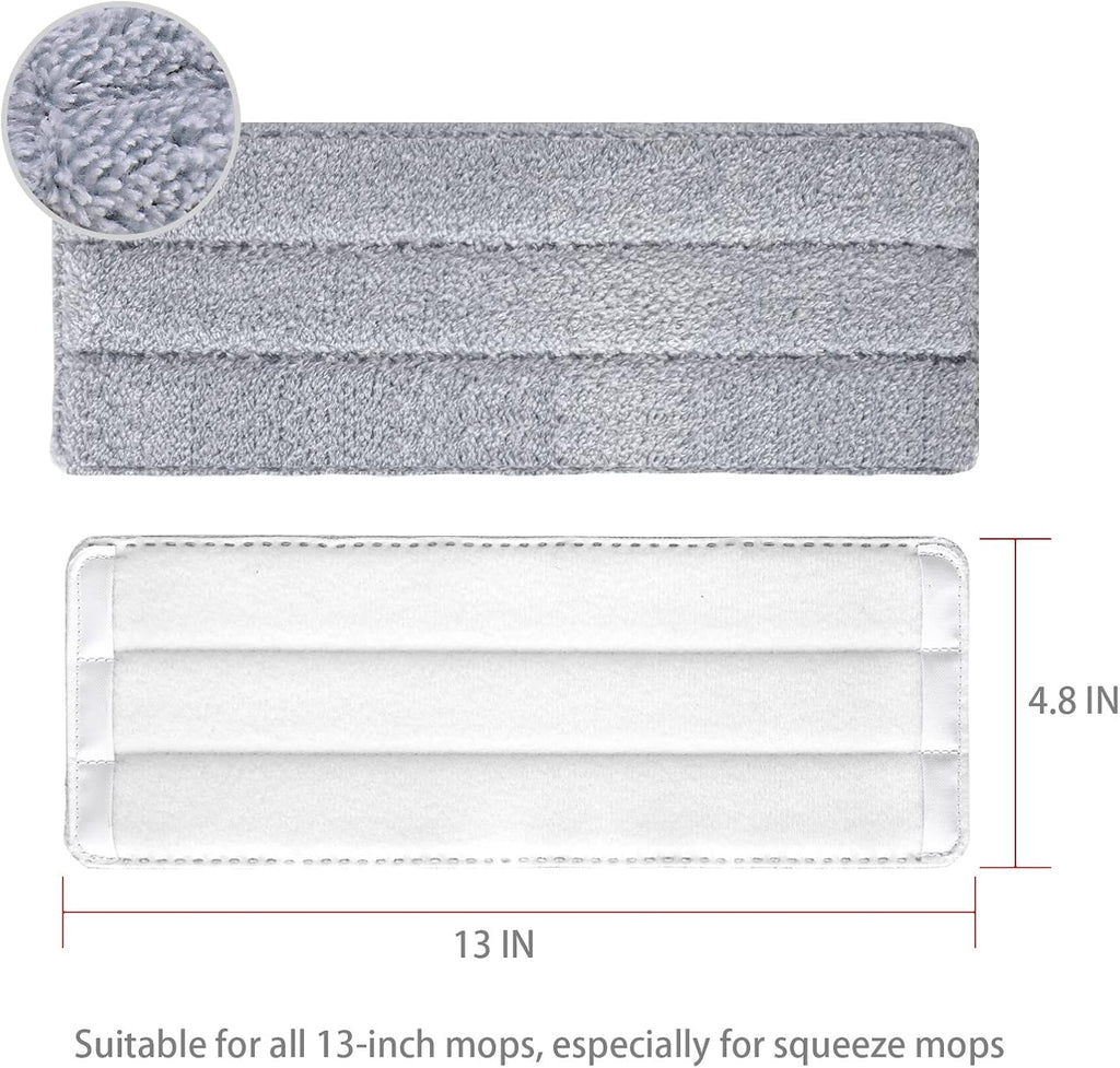 6 Pack Flat Mop Pads Compatible with Joymoop, Bosheng or 11-13" Size Flat Mops, Washable and Reusable 13" x 4.9" Wet/Dry Pads for Floor Cleaning