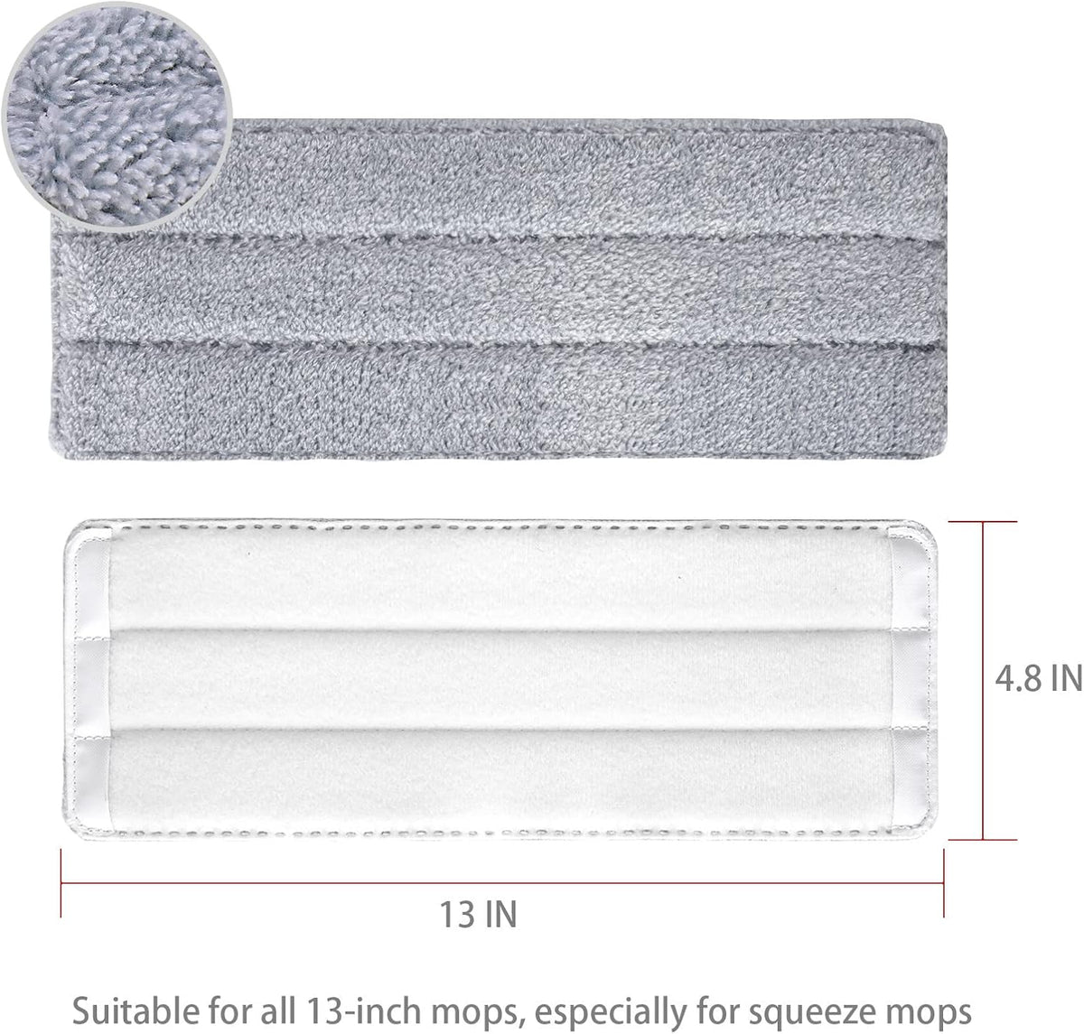 6 Pack Flat Mop Pads Compatible with Joymoop, Bosheng or 11-13" Size Flat Mops, Washable and Reusable 13" x 4.9" Wet/Dry Pads for Floor Cleaning