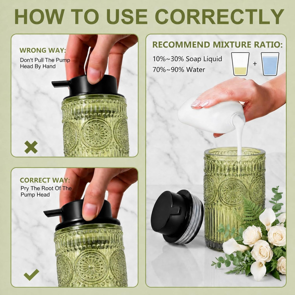 Green Glass Foaming Hand Soap Dispenser