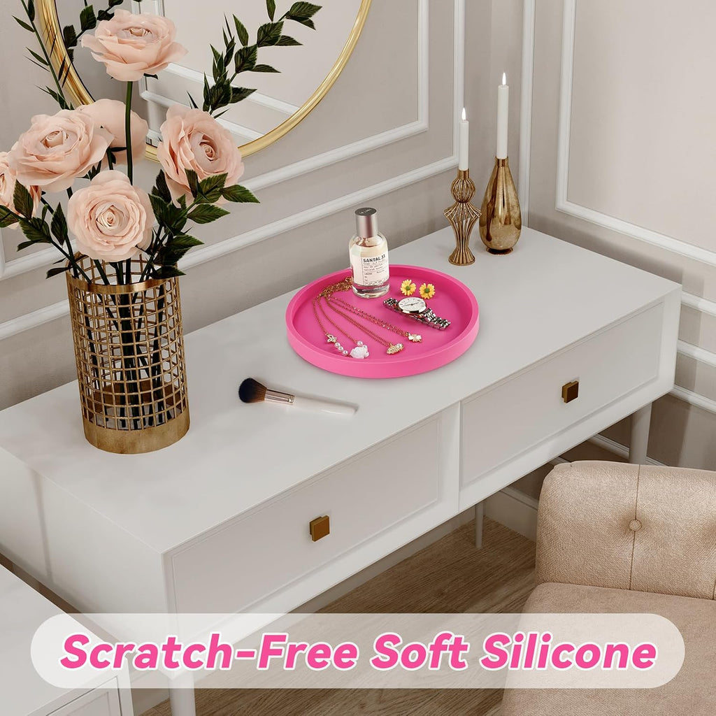 NiHome Silicone Bathroom Vanity Tray Round Perfume Organizer, Hot Pink