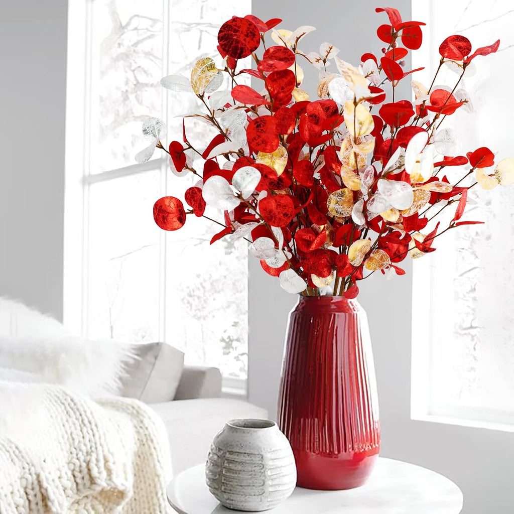 Agusbagli 6 Pcs Artificial Eucalyptus Leaves, 28'' Christmas Stems for Vase