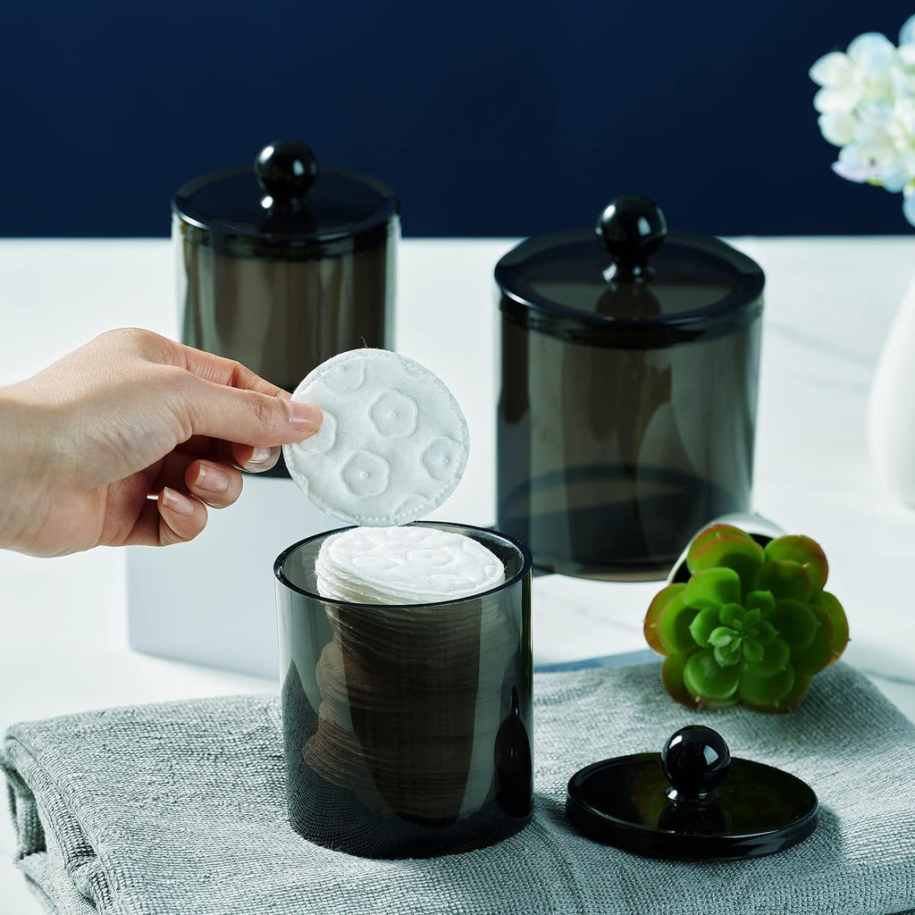 SheeChung 8 Pack Black Qtip Holder,Acrylic Apothecary Jars with Lids