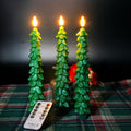 FPOO Waxy Christmas Tree Candles with Remote, Christmas Decorations Indoor, 3 PCS Real Wax Flameless Taper Candles Flickering, Green LED Candlesticks Battery Window Candle (9.5 inches)