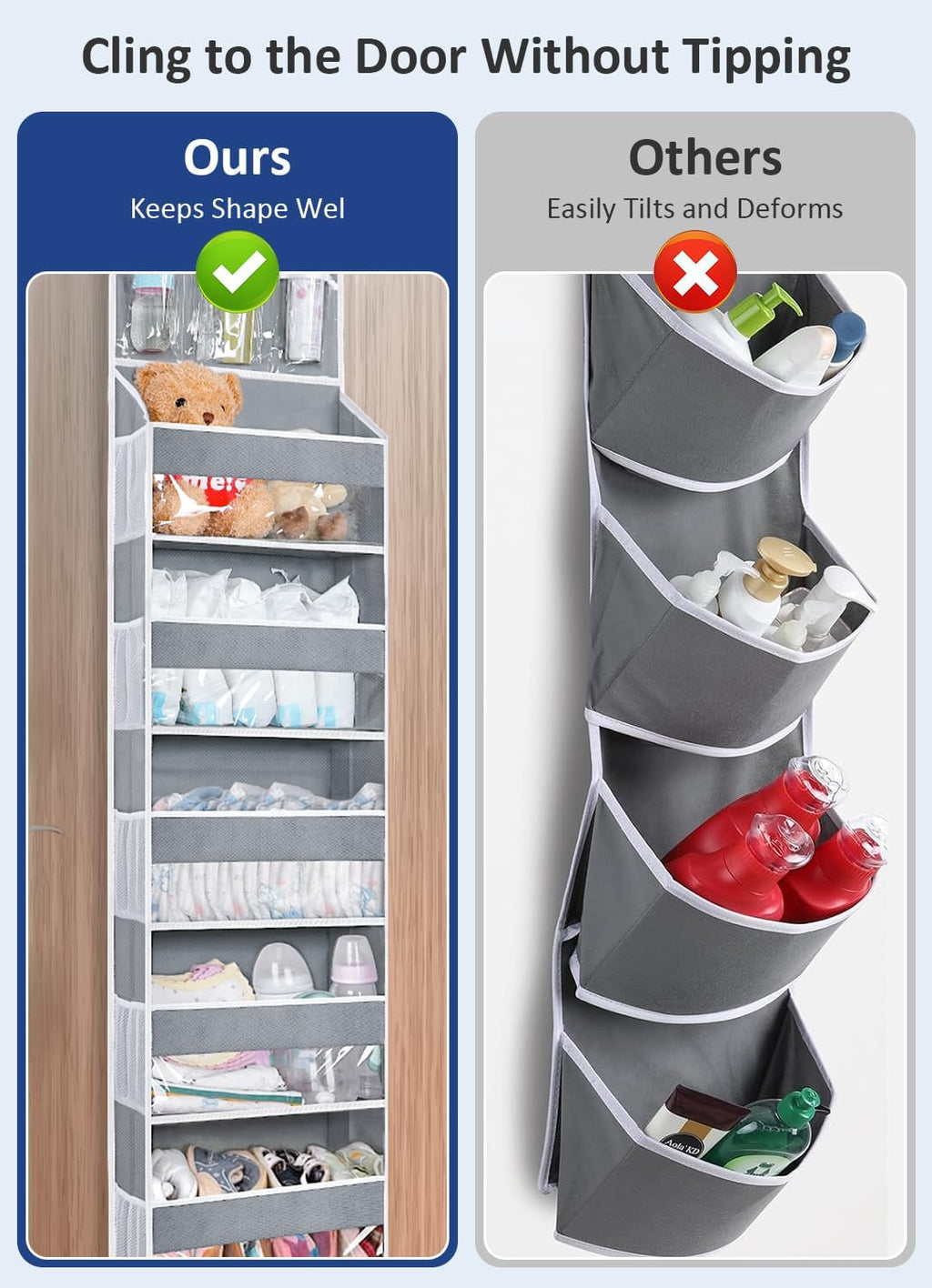 Over the Door Organizer with 5 Large Pockets, Heavy Duty Hanging Door Storage Rack with Clear PVC Front Pockets & Side Mesh Bags, Foldable Closet Organizer for Bedroom (DarkGray, 5 Floors)