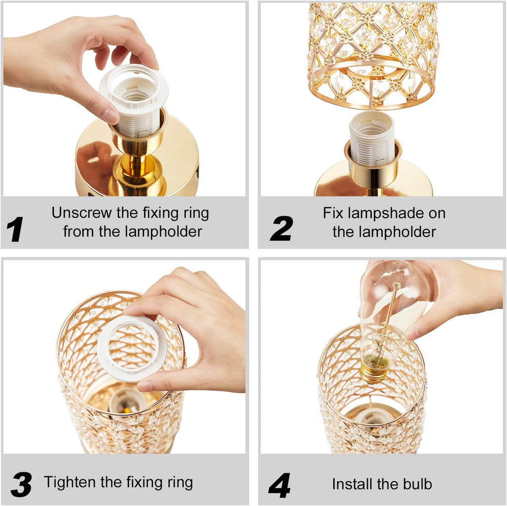 Hong-in Gold Crystal Touch Lamp for Bedroom with USB-C/A, Bulb Included