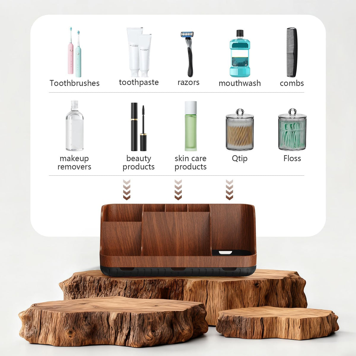 GFWARE Wood Bathroom Toothbrush Holder Set with 2 Qtip Holder Dispenser