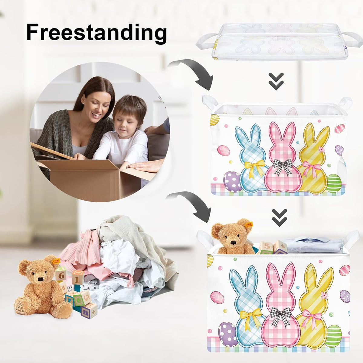 Clastyle Easter Rabbit Cross Kid Storage Basket Baby Laundry Hamper, 36L
