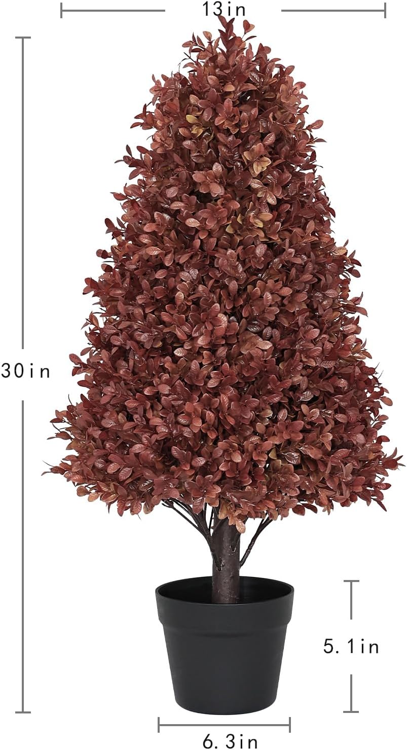 30" Artificial Boxwood Plants Outdoor, Fall Topiary Trees Set of 2