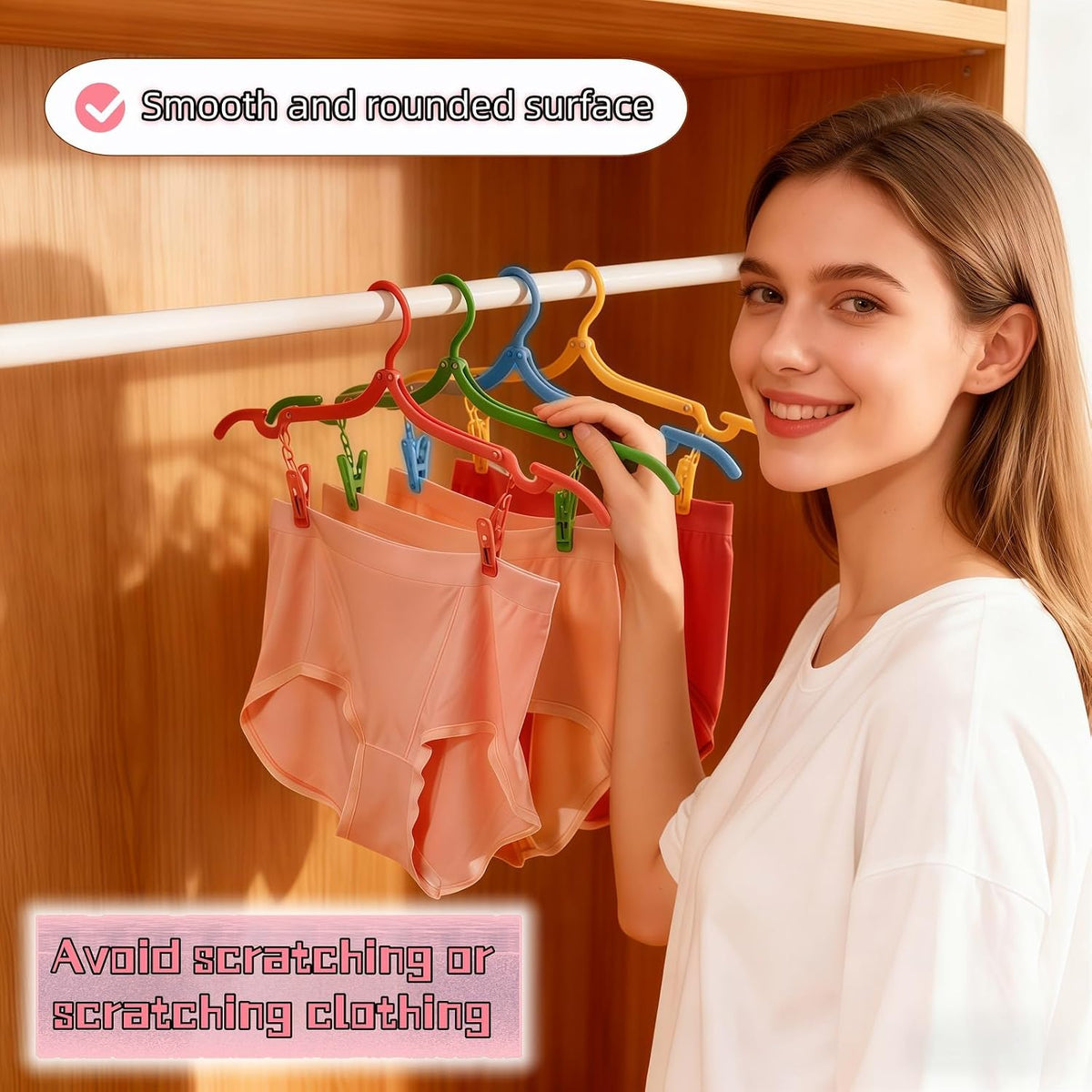 Foldable Hangers 4 Pack - Travel Hangers Collapsible Space Saving, Non-Slip Clothes Hangers with Removable Clips for Suitcase, Camping, Business Trips & Home Closet Organization Four Colors