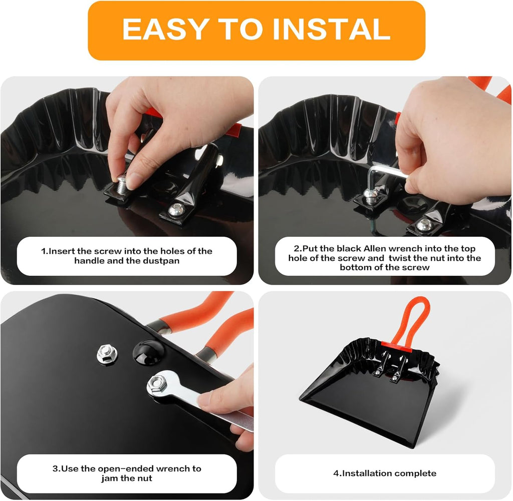 12 Inch Heavy Duty Metal Dust Pan, Steel Dust Pan with PVC Grip Handle