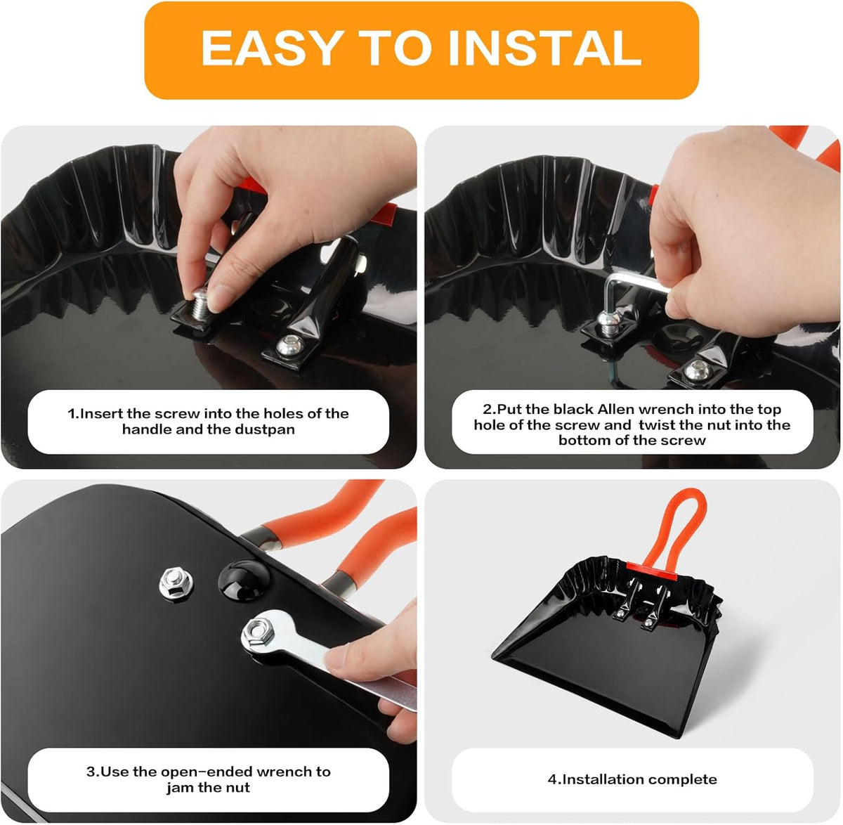 12 Inch Heavy Duty Metal Dust Pan, Steel Dust Pan with PVC Grip Handle