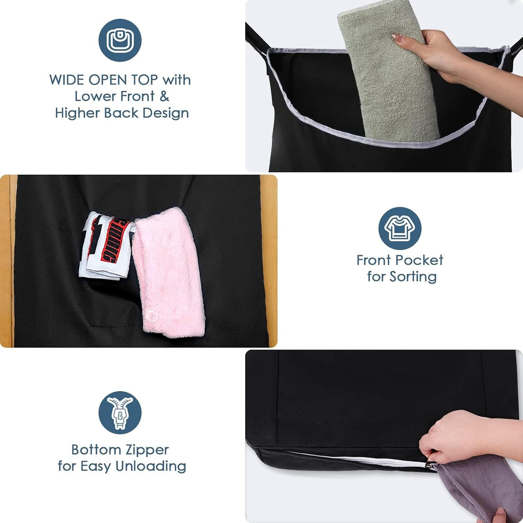 TFLC Over the Door Hanging Laundry hamper bag, 18x4.75x28", Black-L