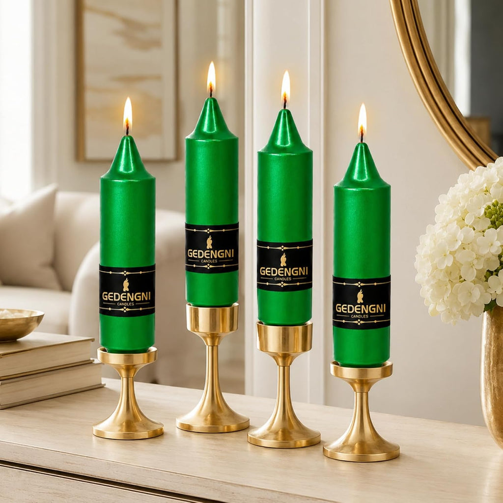 Short Taper Candles 4 Pack,5 Inch Metallic Green Candle Sticks