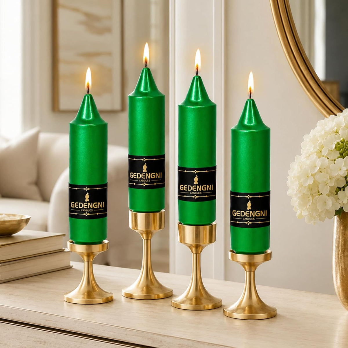 Short Taper Candles 4 Pack,5 Inch Metallic Green Candle Sticks
