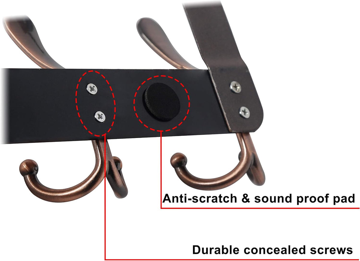 Dseap Over The Door Hook Hanger - Fits 1 3/8" to 1 3/4" Standard Doors | 5 Tri Hooks Heavy Duty Towel/Coat Rack | Door Organizer for Clothes, Jackets, Hats, Towels, Antique Copper, Pack of 2