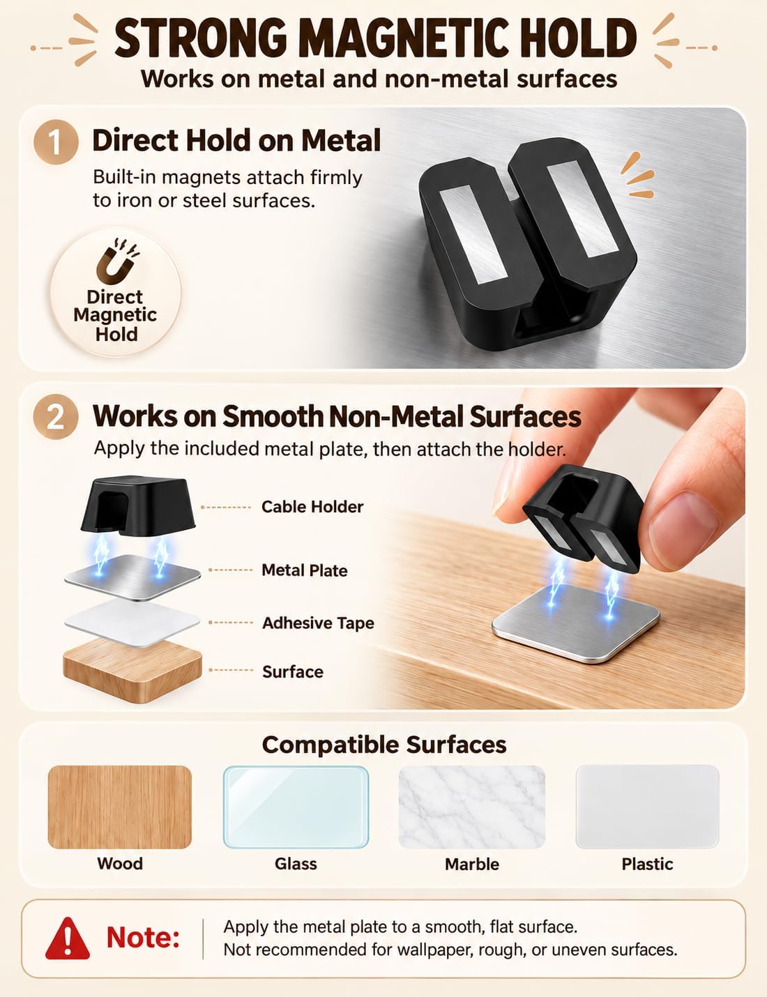 Viaky 8 Pack Magnetic Cord Holder,Black Cable Clips for Desk,Home,Office