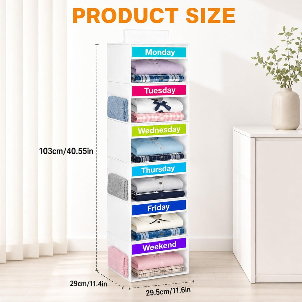6 Shelf Weekly Clothes Organizer for Kids Daily Outfit(White)