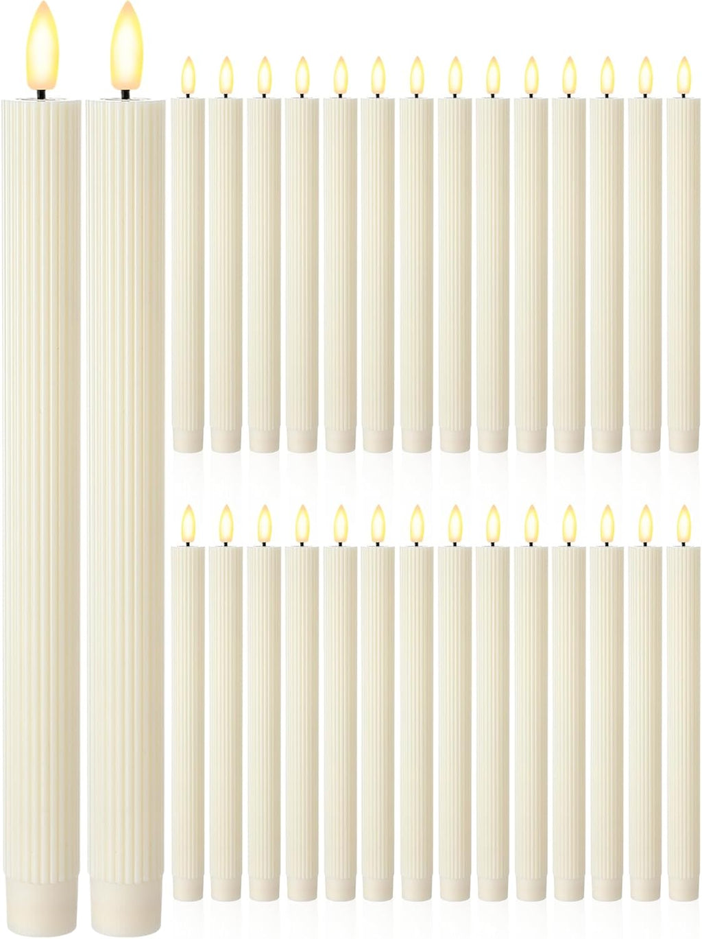30 Pcs 10 Inch Flameless Taper Candles LED Candles Bulk,Elegant Style,Ivory