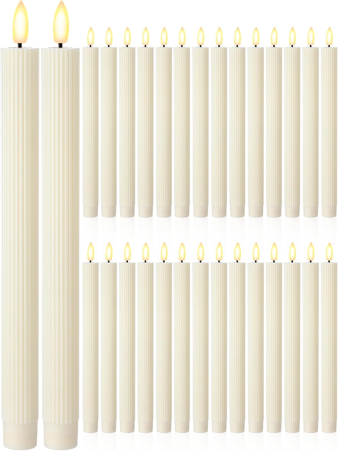 30 Pcs 10 Inch Flameless Taper Candles LED Candles Bulk,Elegant Style,Ivory