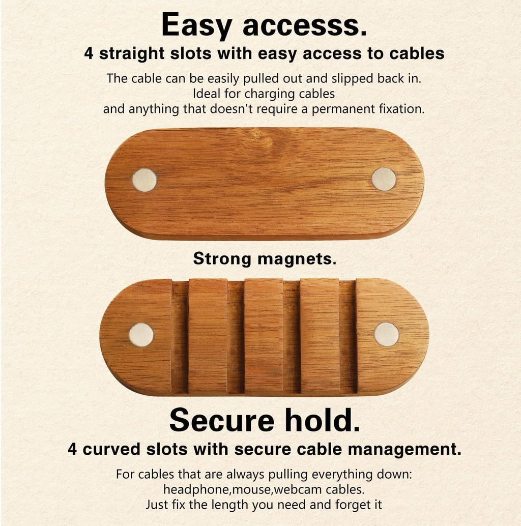 Cable Holder - Cord Organizer Cable Management Clips - Wire Holder System for Phone Chargers, USB Cables - Home, Office, Nightstand, Desk Organizer (Acacia Wood Color)