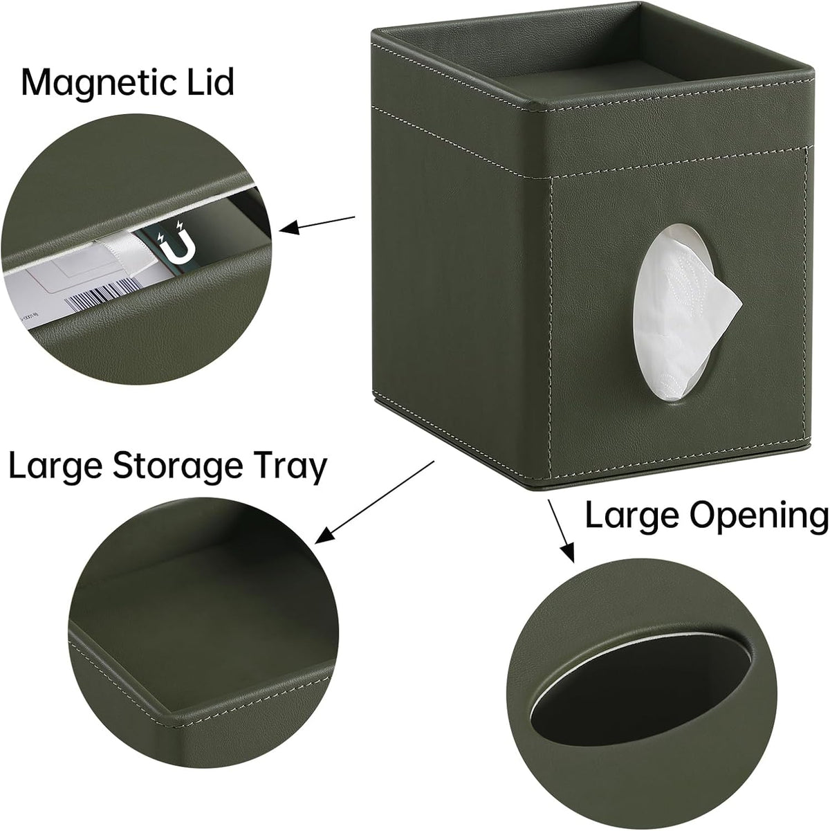 PU Leather Tissue Box Cover Square Tissue Box Holder Tissue Holder (Green)