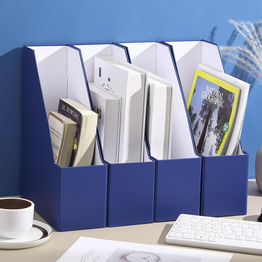Feifeiya Magazine Holder Set of 6 Cardboard File Holder Desk, Navy Blue