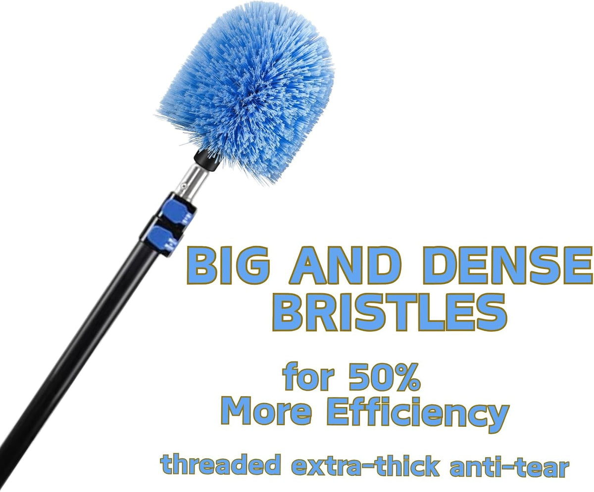 4 Pack Screw on Webster Cobweb Duster Head for Pole,Spider Web Remover Brush, Cobweb Duster Head Attachment,Fits Standard 3/4 inch Threaded Poles(Big, Blue)