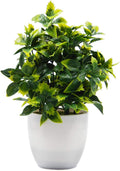 OFFIDIX Artificial Plastic Mini Plants in White Pot,Desk Plant Artificial Flowers with Vase,Small Faux Plastic Plants for Home Kitchen Garden Office Indoor Decor