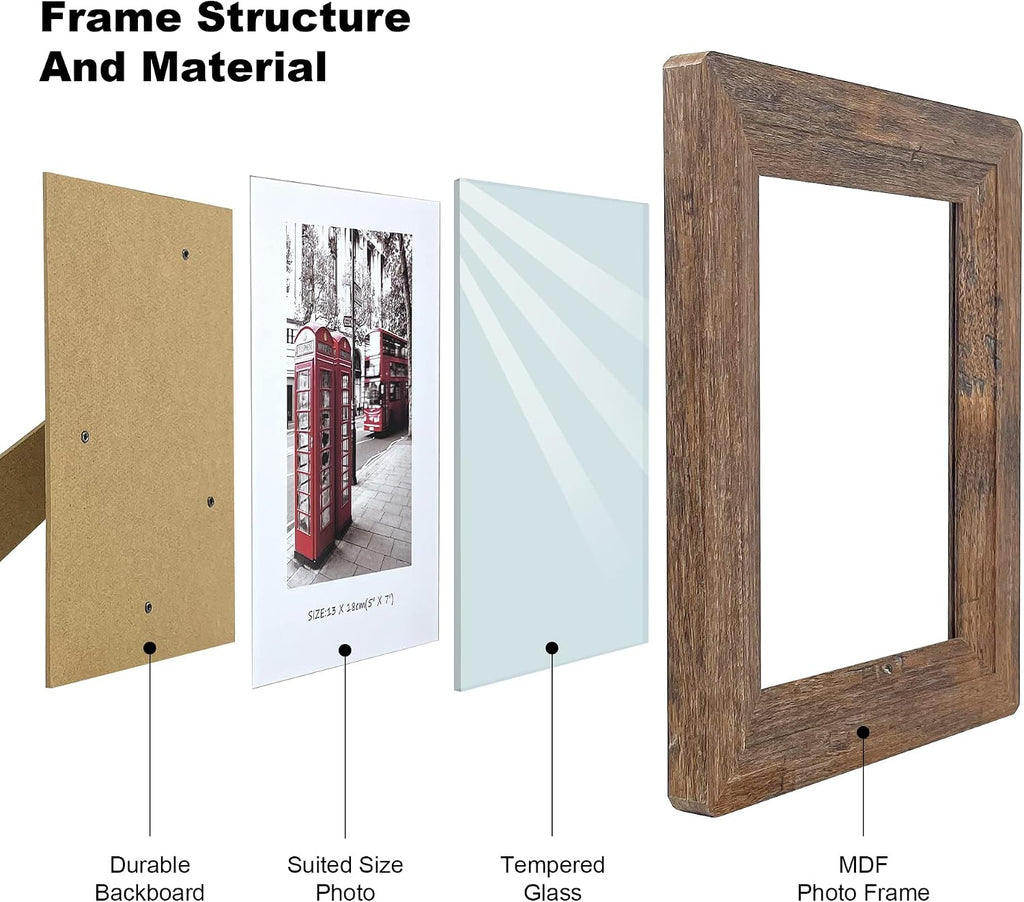 5x7 Wooden Picture Frames with Real Tempered Glass