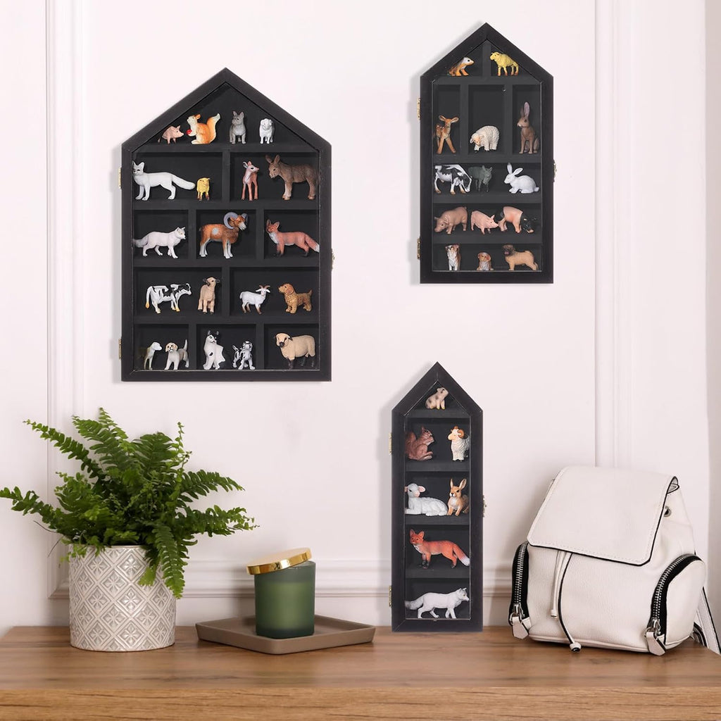 DoubleFill 3 Pcs Trinket Shelf Shadow Box, Black, House Shape