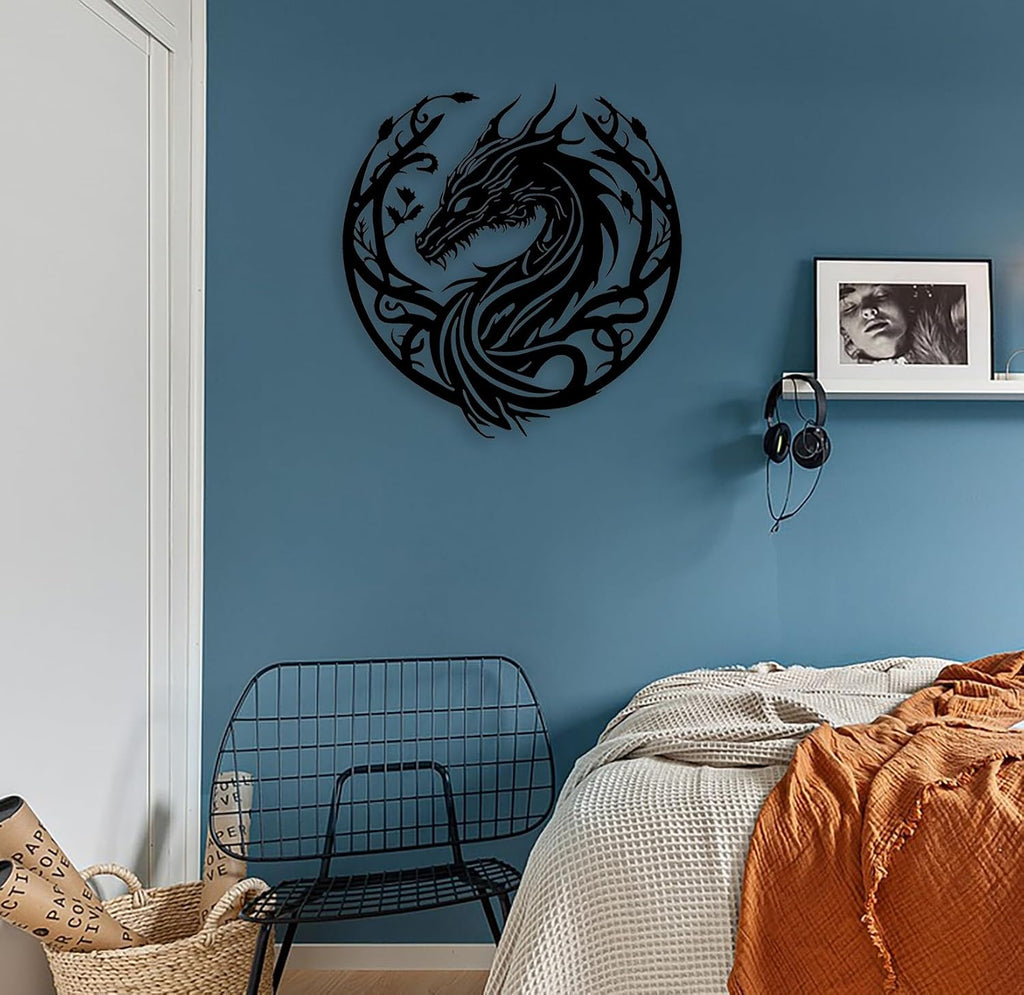 RESACO Metal Dragon Wall Art Dragon Wall Decor Western Room Decor Man Cave Decorative Dragon Head Wall Mount Dragon Lover Gifts