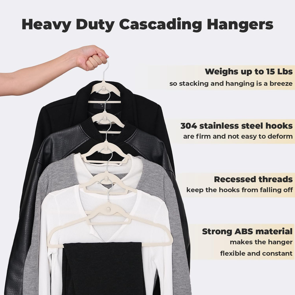 Ivory Velvet Hangers, Stackable Hanger with Non Slip Felt Fabric
