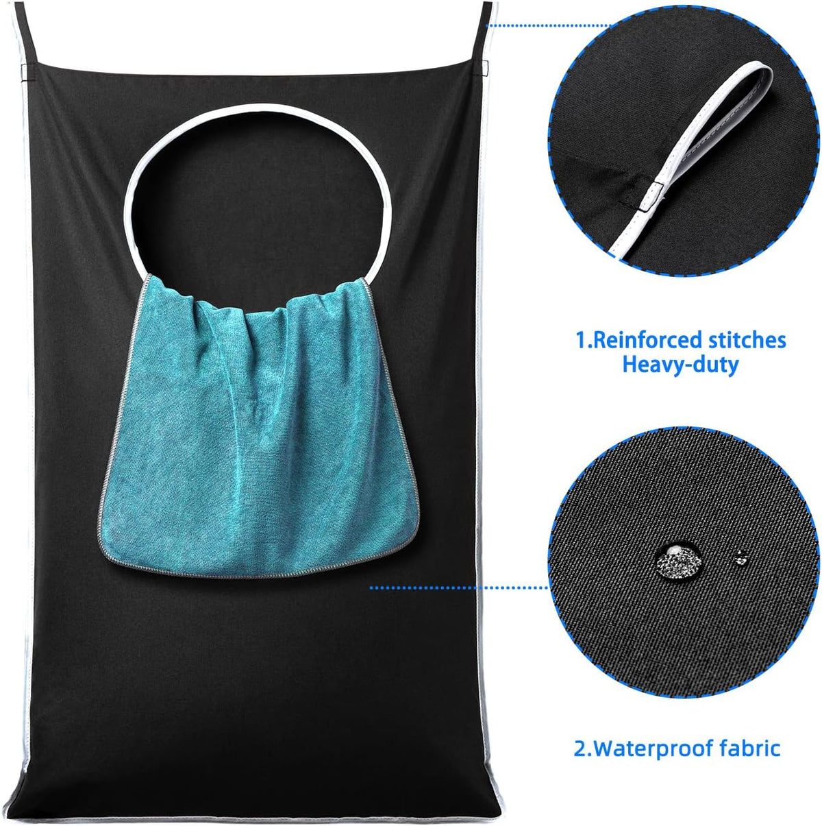 ANSTROUT XL Hanging Laundry Hamper Bags, Door Laundry Hamper with 2 Types of Hooks for Dirty Clothes, Save Bathroom Space Size:36.5x 22 Inch Hanging Laundry Storage Bag (Black)