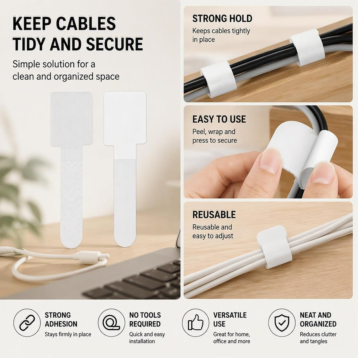 Cable Management Kit - Cable Storage Box - Cable Clips - Cable Ties
