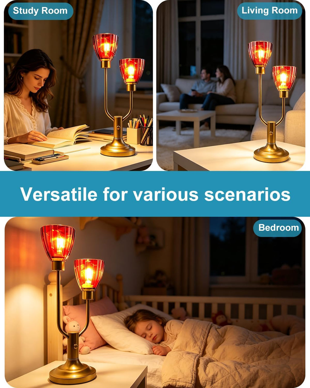 Lightdot Mid Century Modern Table Lamp Red Glass Vintage Lamp Gift Dimmable