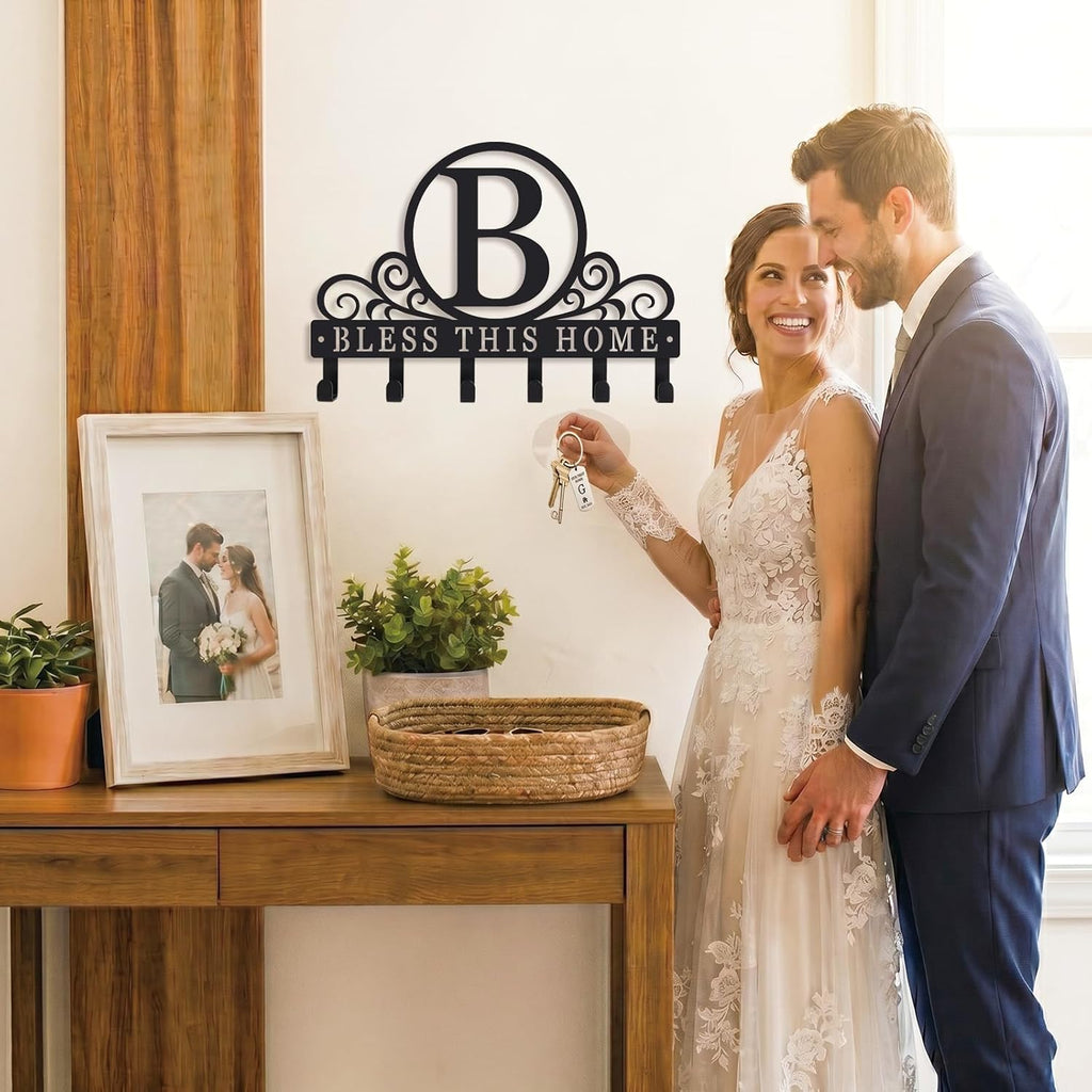 Personalized Metal Letter B Key Holder for Wall, Monogram Coat Rack Wall Mount, Key Hooks Perfect for Bathroom, Living Room, Kitchen, Office Ideal Wedding, Anniversary, Housewarming Gift