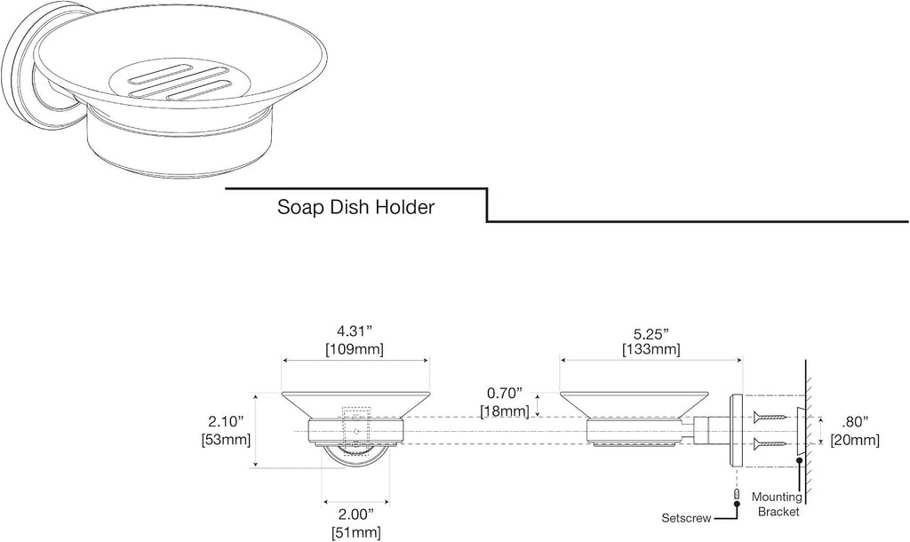 Gatco 1940 Latitude II Wall Mounted Porcelain Soap Dish with Chrome Holder, White/Chrome, 2.1" H x 4.31" W x 5.25" D