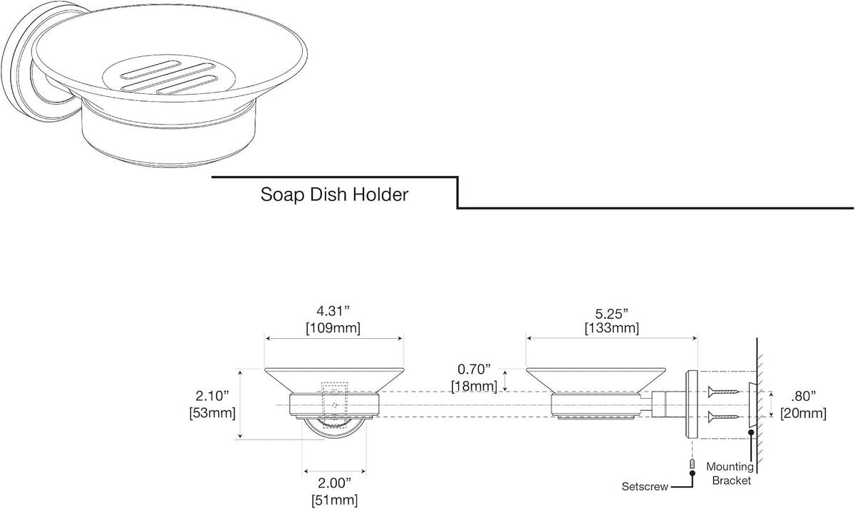 Gatco 1940 Latitude II Wall Mounted Porcelain Soap Dish with Chrome Holder, White/Chrome, 2.1" H x 4.31" W x 5.25" D