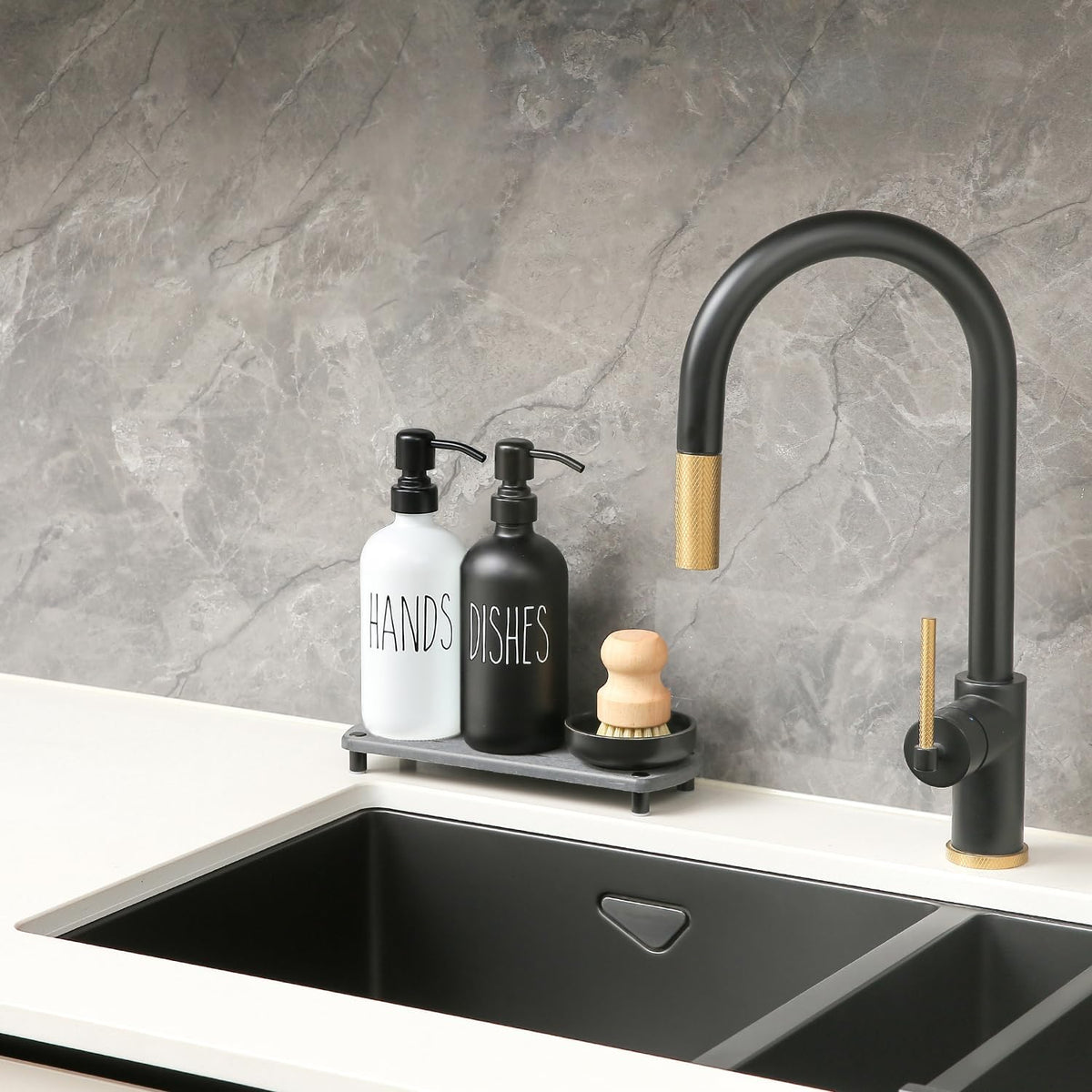 MOMEEMO Soap Dispenser Set Comes with Stainless Steel Pumps, Black & White