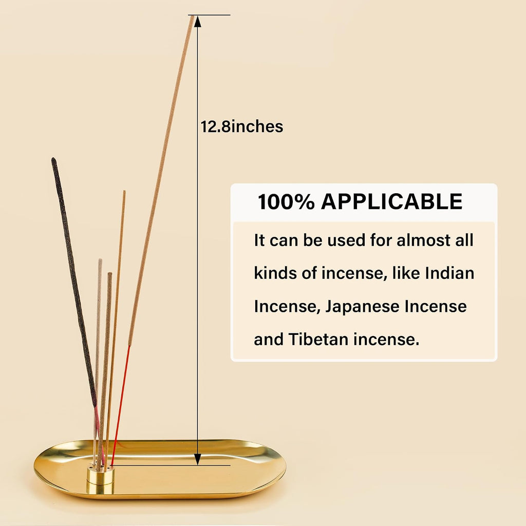 ZenBless 6 in 1 Incense Holder - Palo Santo, Buddha Statue, Sage & Incense Burner Holder for Sticks/Coil/Cones, Gold Oval Ash Catcher
