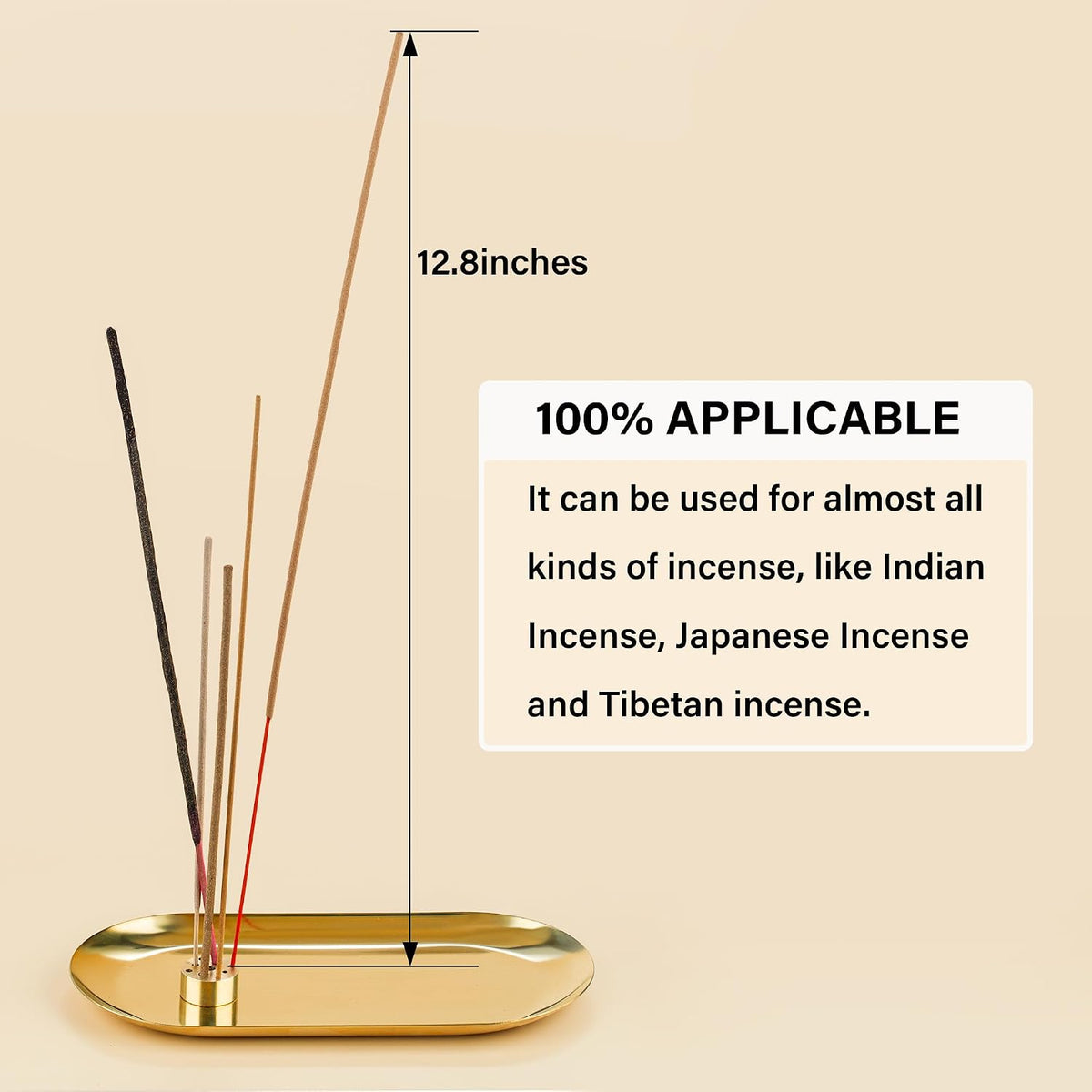 ZenBless 6 in 1 Incense Holder - Palo Santo, Buddha Statue, Sage & Incense Burner Holder for Sticks/Coil/Cones, Gold Oval Ash Catcher