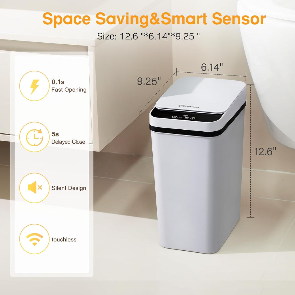 Automatic Bathroom Trash Can Touchless 2.6 Gallon Small Trash Cans with Lid Narrow Garbage Can for Kitchen, Toilet, Bedroom, RV, Living Room