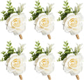 Gvhntk Ivory Rose Boutonniere for Men Wedding Set of 6 Groom Groomsmen Best Man Artificial Flowers Boutonniere for Wedding Ceremony Anniversary Prom Flowers Formal Dinner Party (6, White, Middle)