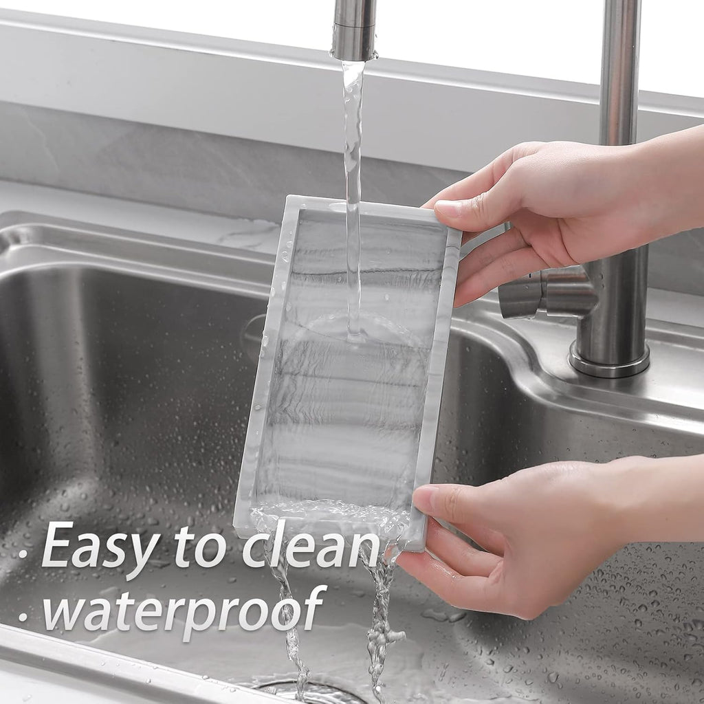 Silicone Bathroom Vanity Tray Dish Soap Holder Sink Organizer, Marble Grey