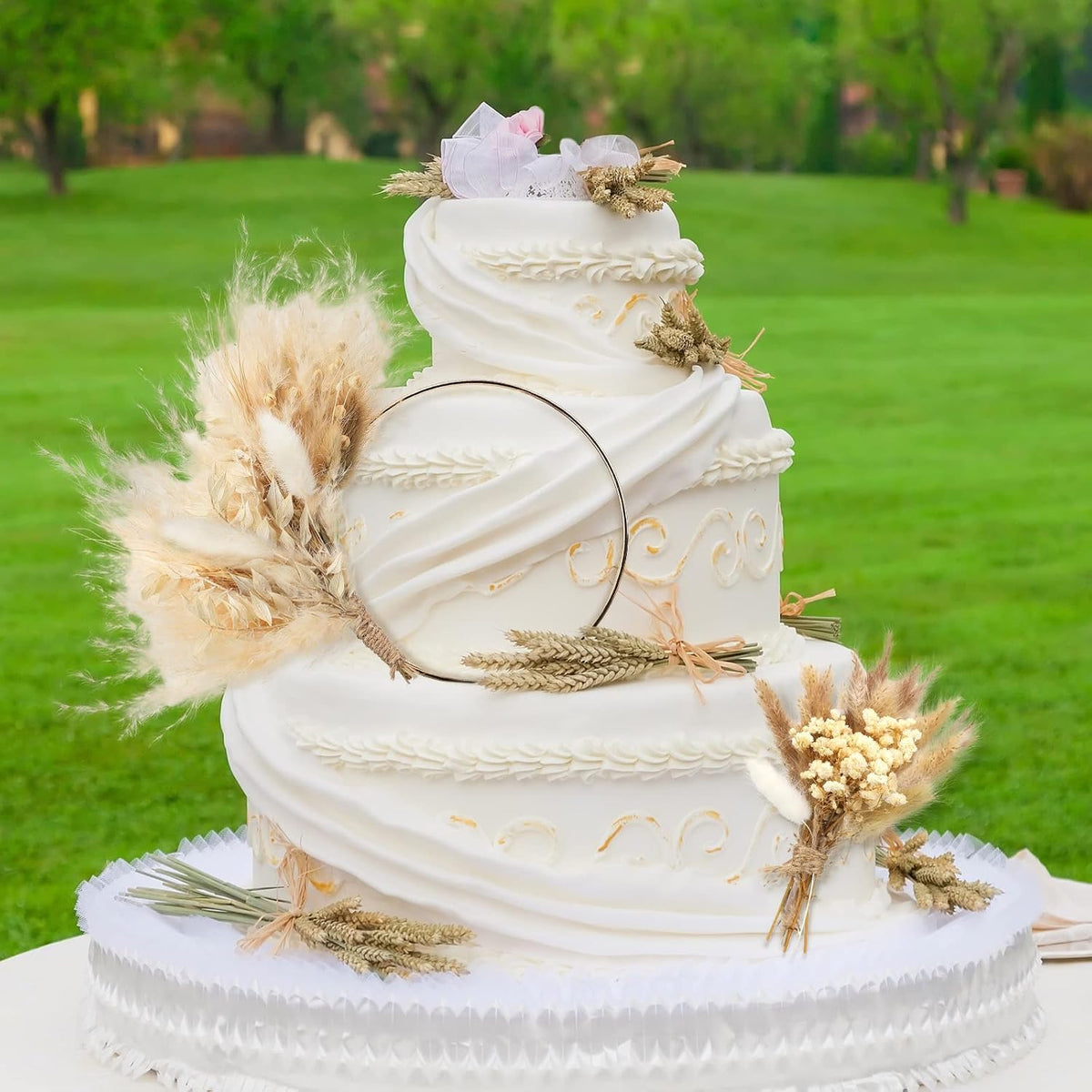 Sinmoe 2 Pcs Boho Cake Topper Decorations Hoop Wreath with Pampas Grass