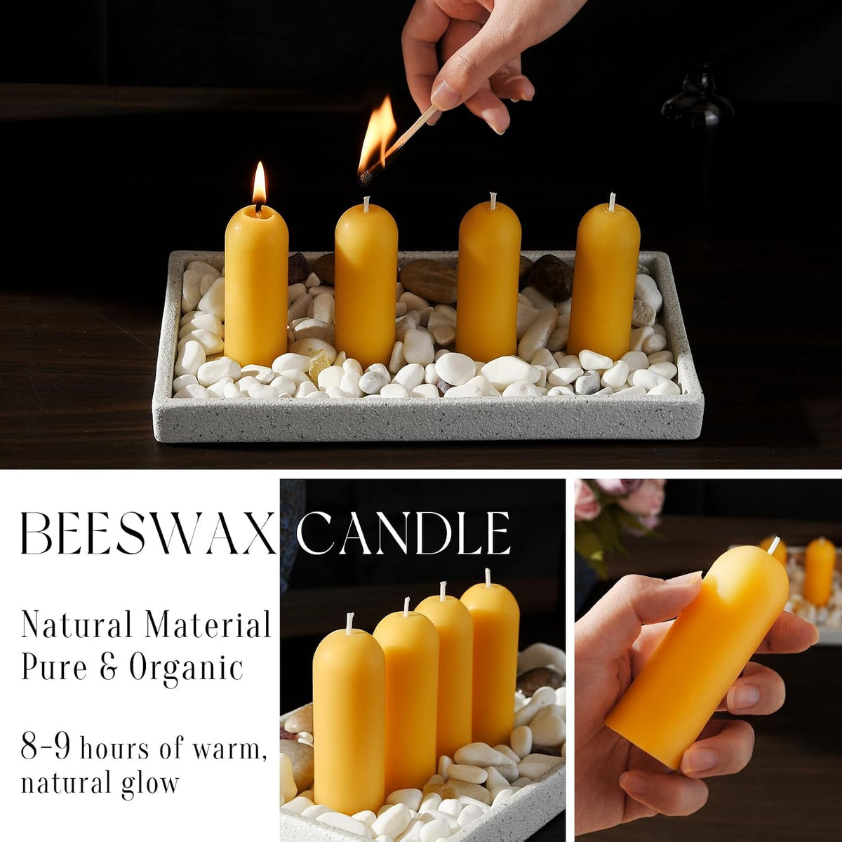 Natural Beeswax Emergency Pillar Candles, Pack of 15, Yellow, Long Lasting