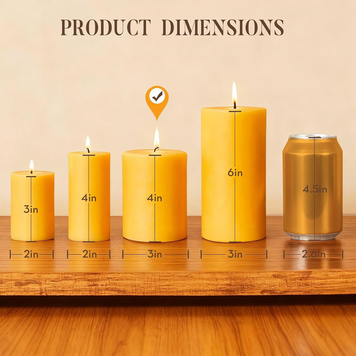 Crenovo 3 Pack Beeswax Pillar Candles,3x4 Inch 100% Pure Organic Natural