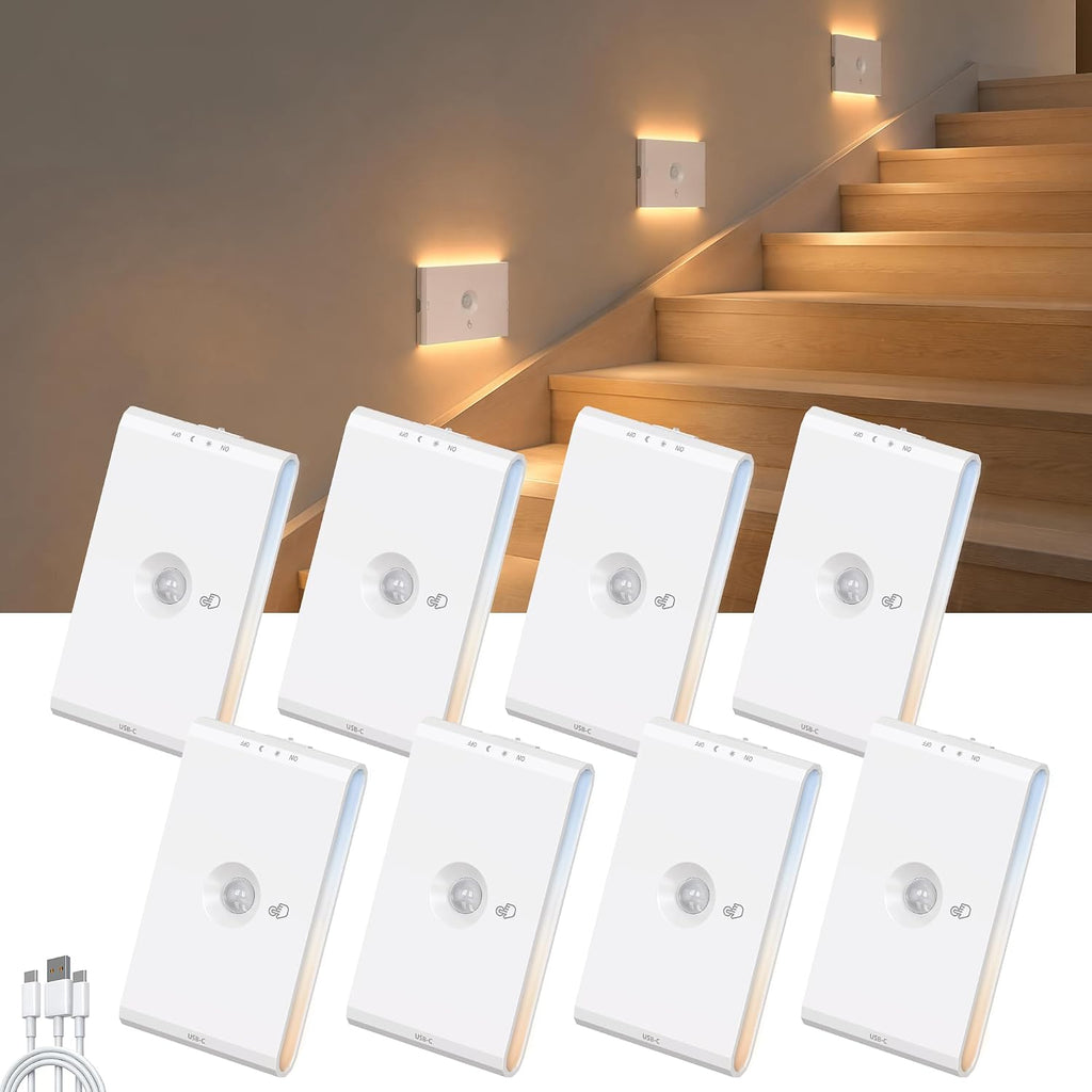 Motion Sensor Night Lights,Rechargeable Stair Lights Indoor,8 Pack,White