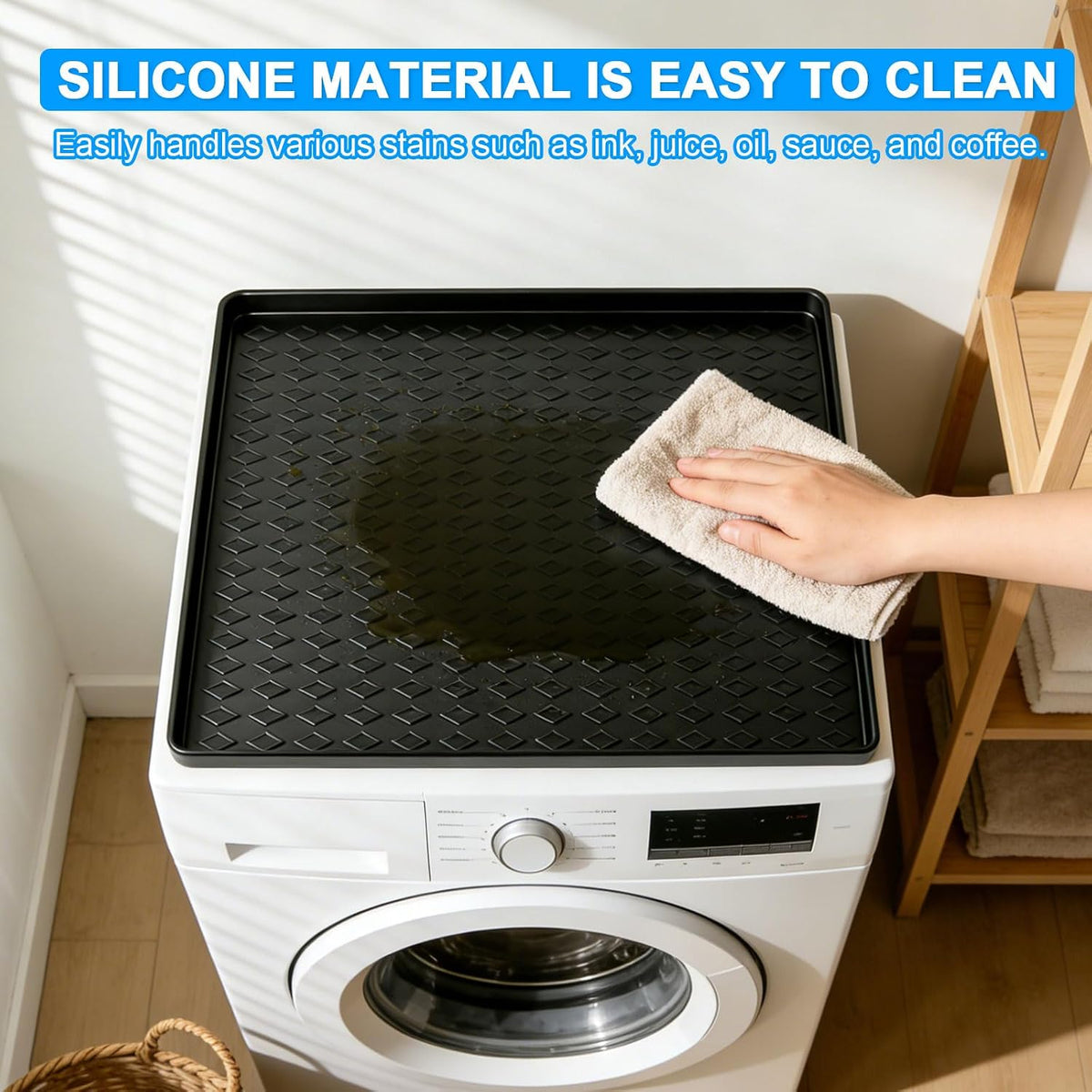 Silicone Mini Fridge Mat Refrigerator Floor Protector Drip Tray with Raised Edges Waterproof Non-Slip Appliance Pad Mini Fridge Mat for Carpet Washing Machine Water Cooler 23.6"x23.6" Black